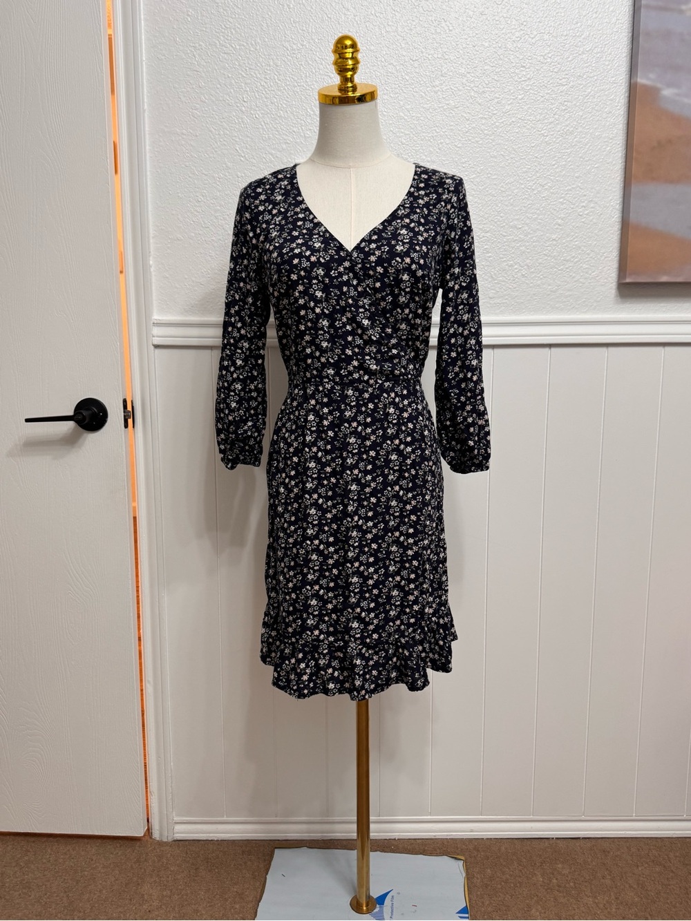 Hollister Navy Floral Long-Sleeve V-Neck Dress